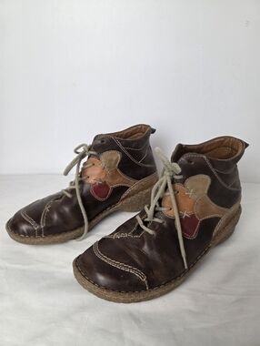 Josef Seibel Leather Ankle Boots Womens EU 38 Brown Comfort Shoes Handmade Look